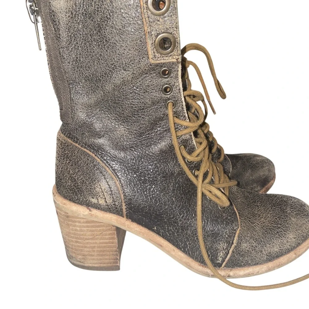 Fugu Malibu Brown Boots Women Size 7 Distressed Leather Lace Dual Zip Ankle